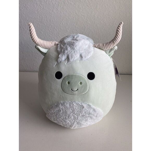Squishmallows 16" Iver the Highland Cow Longhorn Soft Plush Mint Green NEW - Picture 1 of 9